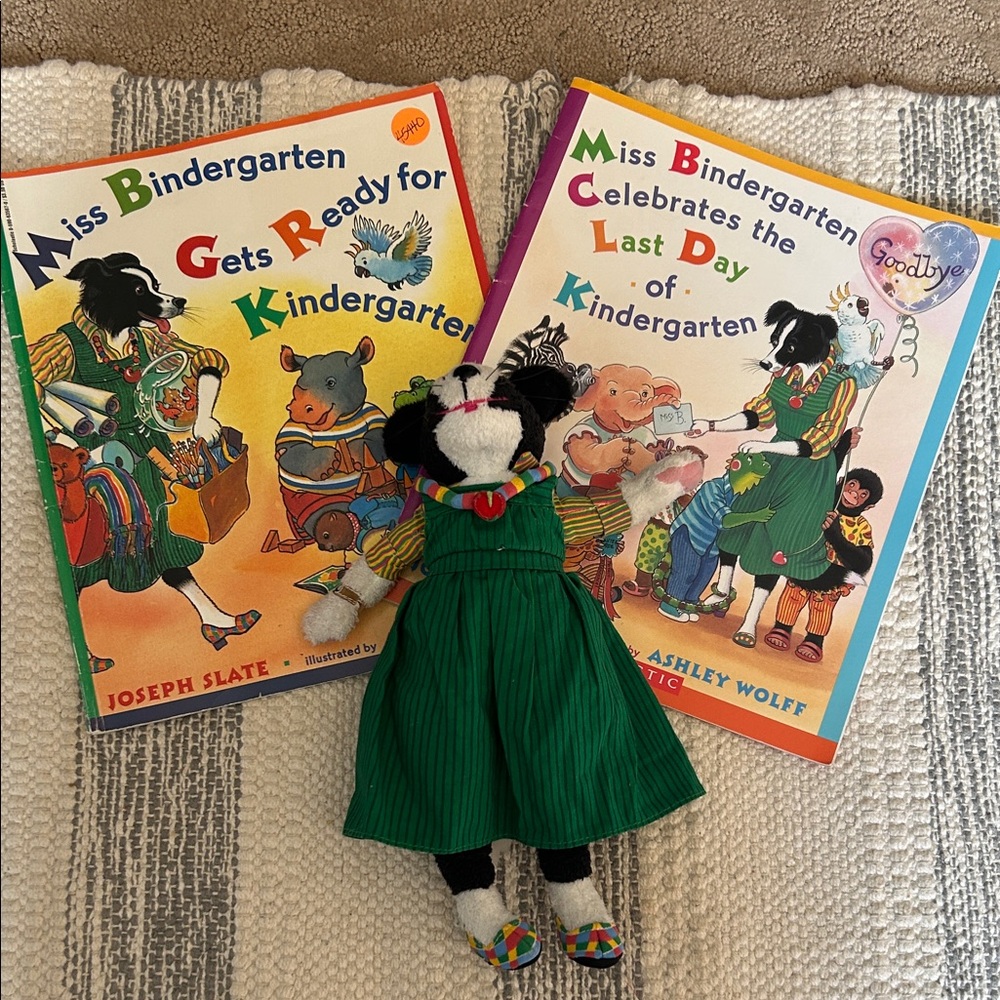 Miss Bindergarten book set and plush toy